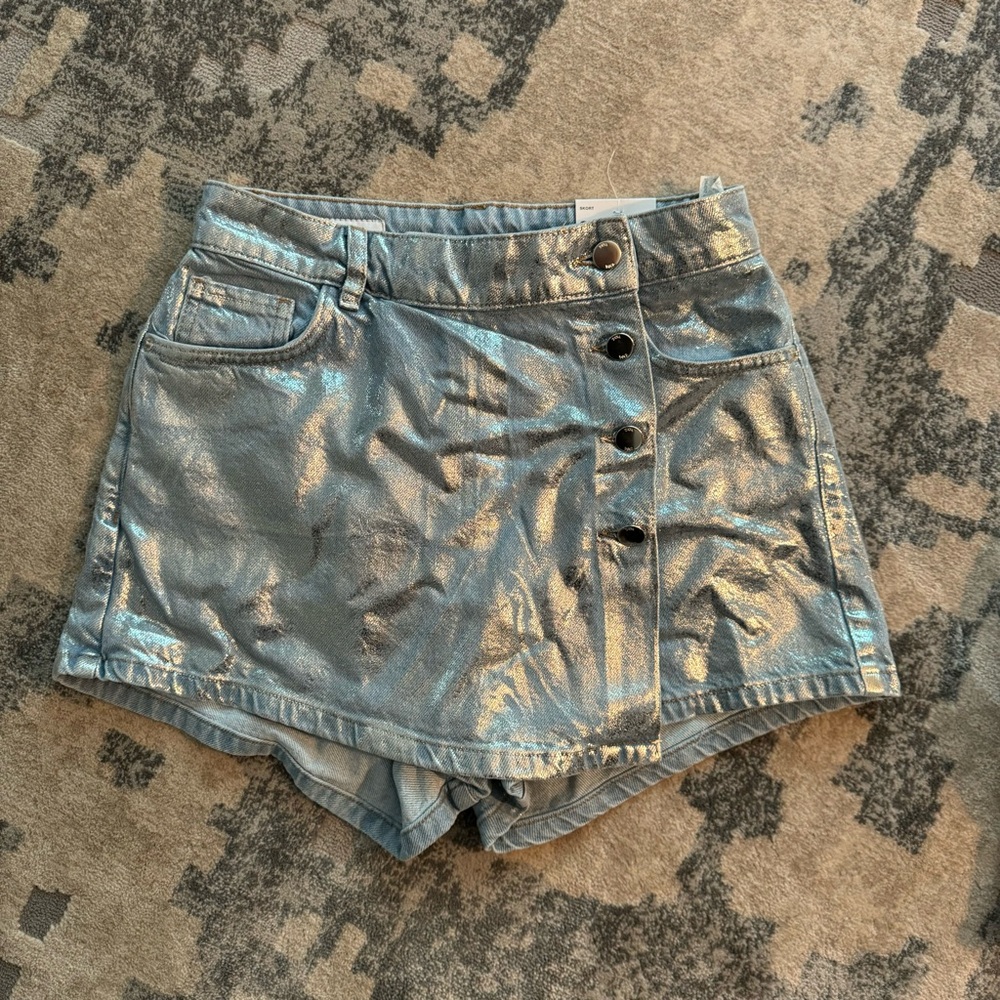 Metallic coated denim skort